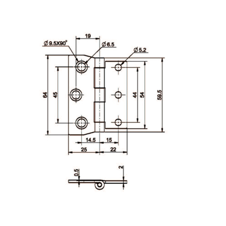Flat Mounted Steel Hinge-B2221-4
