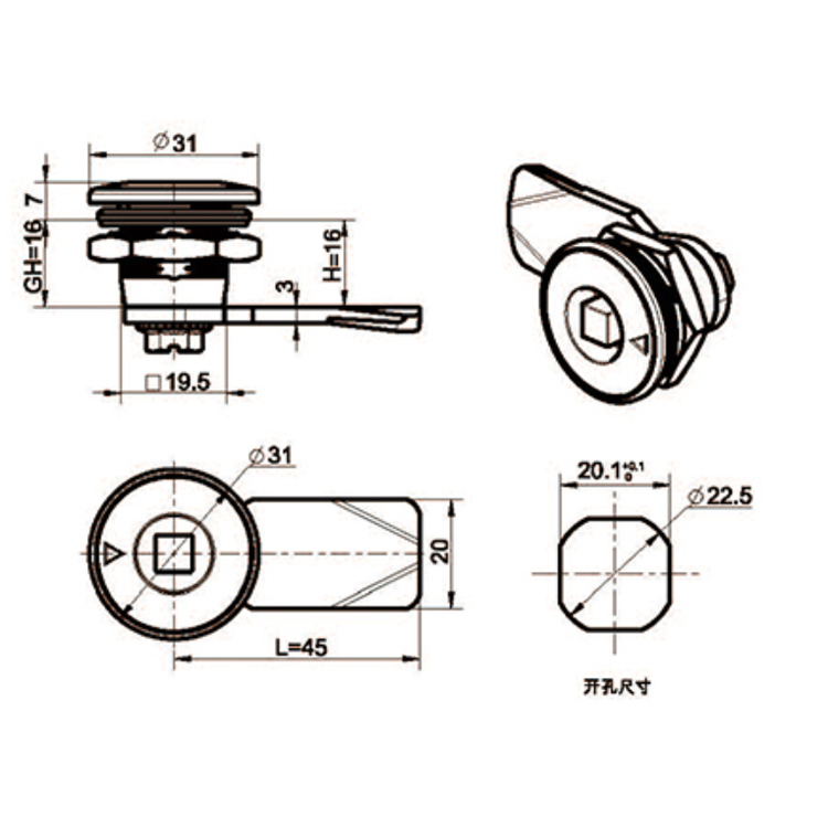 Operculo tool Type Cam Lock-A6018