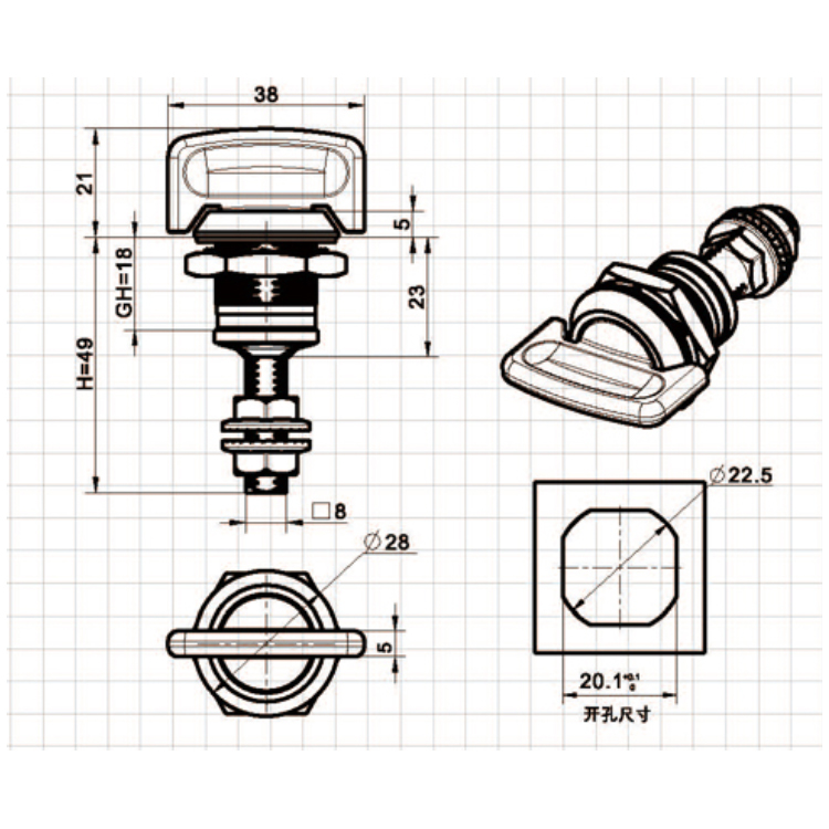Knob Type Novifacta Cam Lock-A6308-3